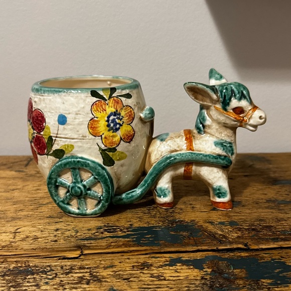 Handcrafted Ceramic Donkey Planter with Floral Design - Picture 2 of 7